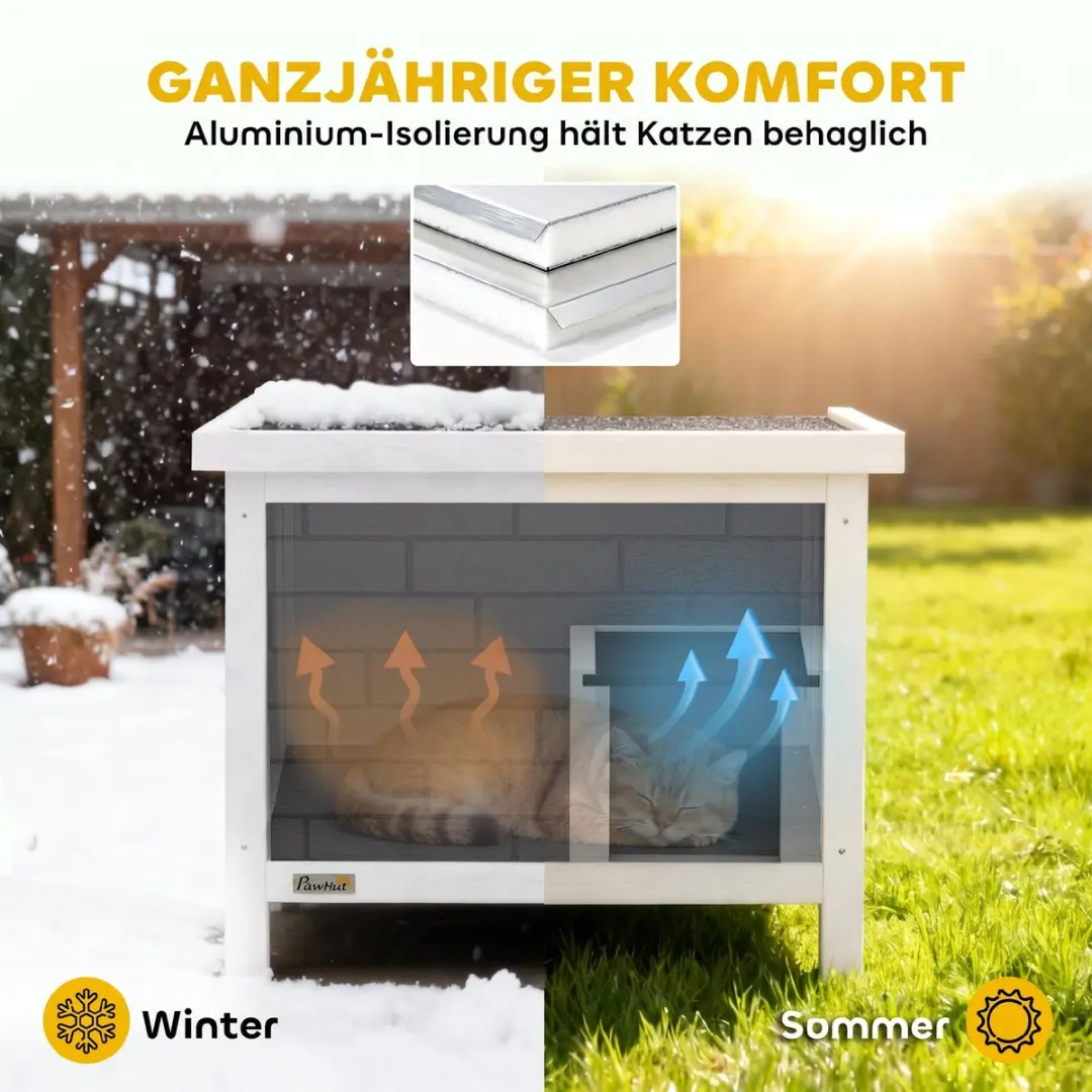 Pawhut Kattenhuis Tannenholz - 61x51x53,5cm - Grijs - afbeelding 6 van 6