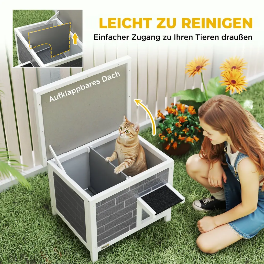 Pawhut Kattenhuis Tannenholz - 61x51x53,5cm - Grijs