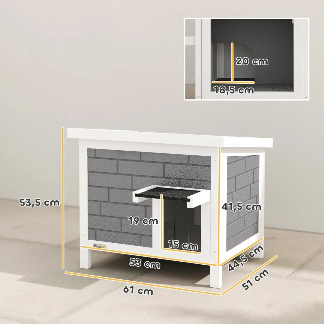 Pawhut Kattenhuis Tannenholz - 61x51x53,5cm - Grijs