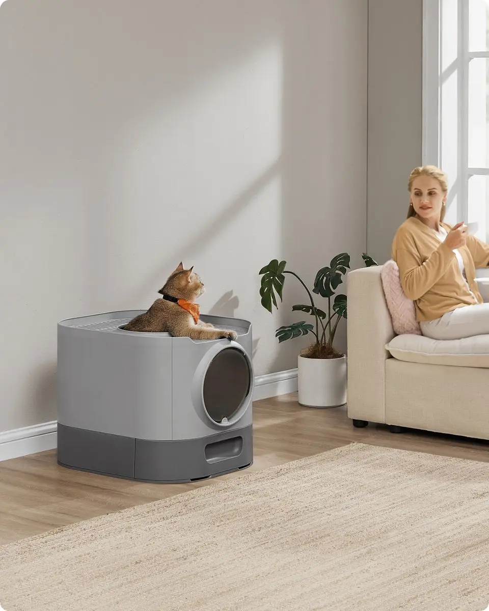 Songmics Kattenbak met deksel 54x42,8x40cm - Duifgrijs/leigrijs