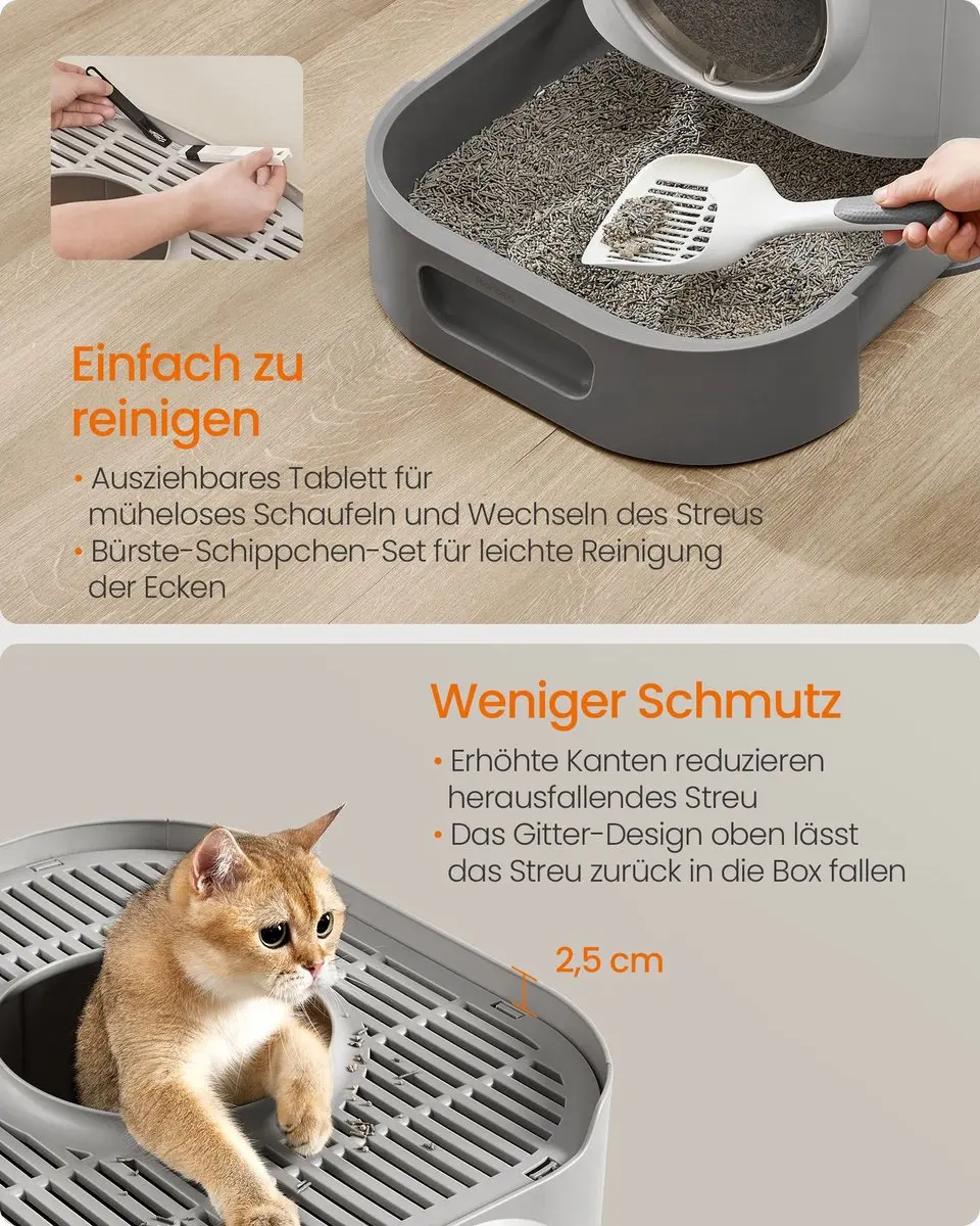 Songmics Kattenbak met deksel 54x42,8x40cm - Duifgrijs/leigrijs