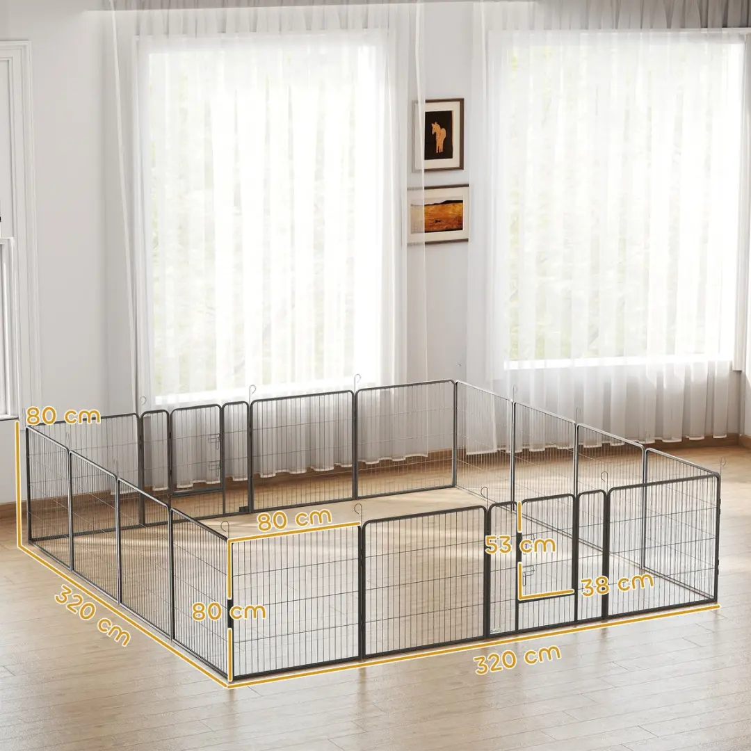 Pawhut Puppyren Staal 320x320x80cm - Grijs - afbeelding 6 van 6