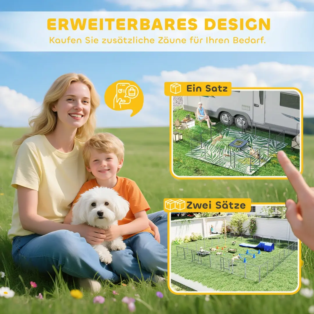 Pawhut Puppyren Staal 320x320x80cm - Grijs