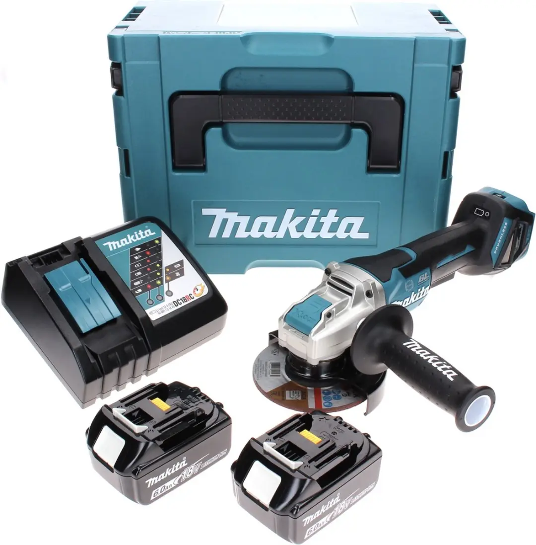 Makita DGA519RGJ Accu Haakse Slijper 18V 125mm Brushless - 2x 6.0Ah + Lader + Makpac