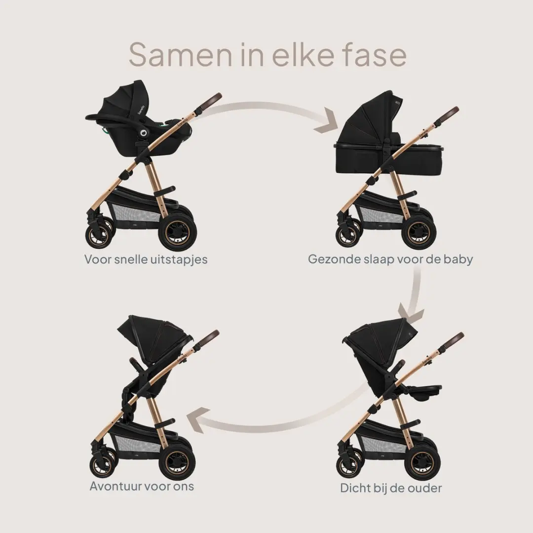 Lionelo Amber Kinderwagen 3-in-1 - Reiswieg & Autostoel i-Size - 0-22 kg - Bruin