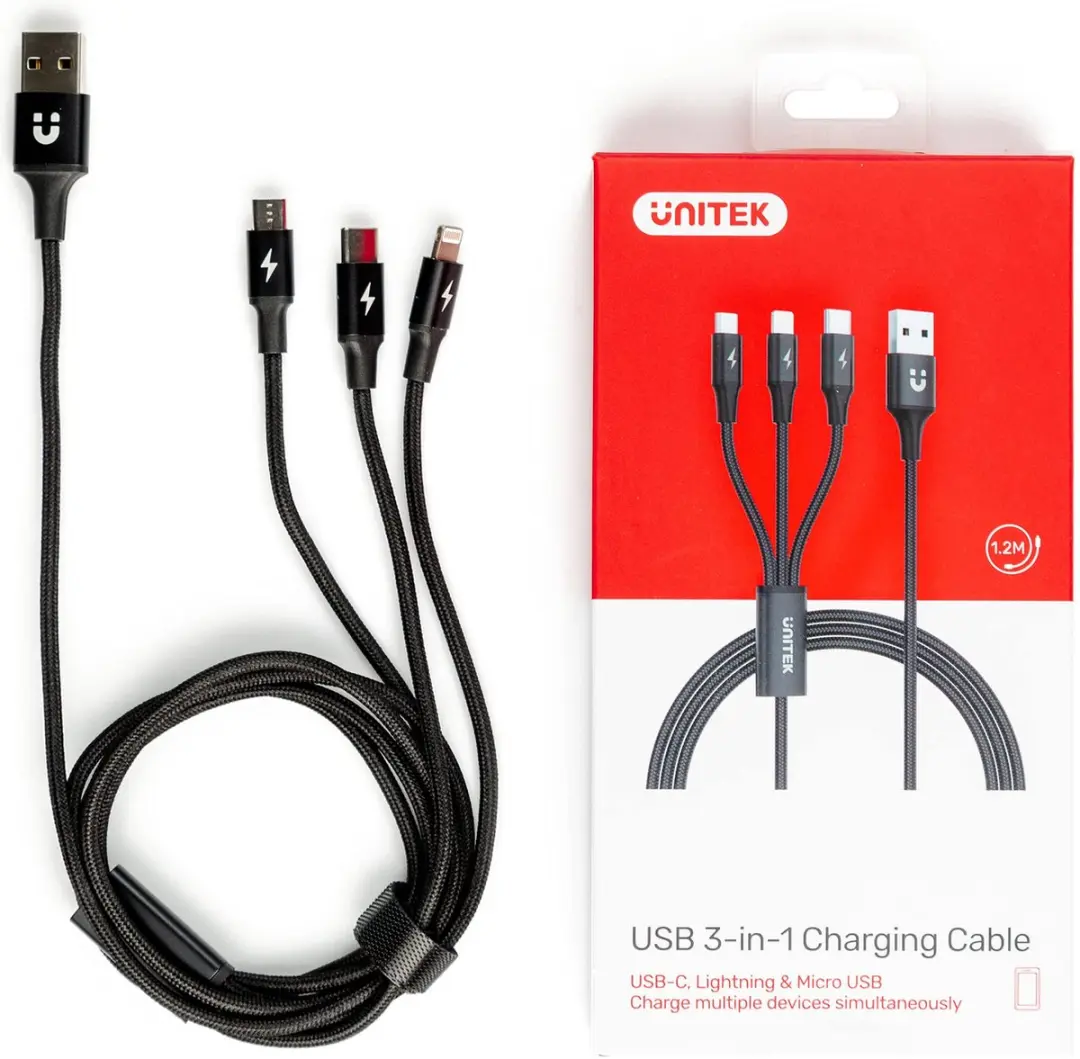 Unitek 3-in-1 USB-Kabel C14049BK - Zwart-grijs