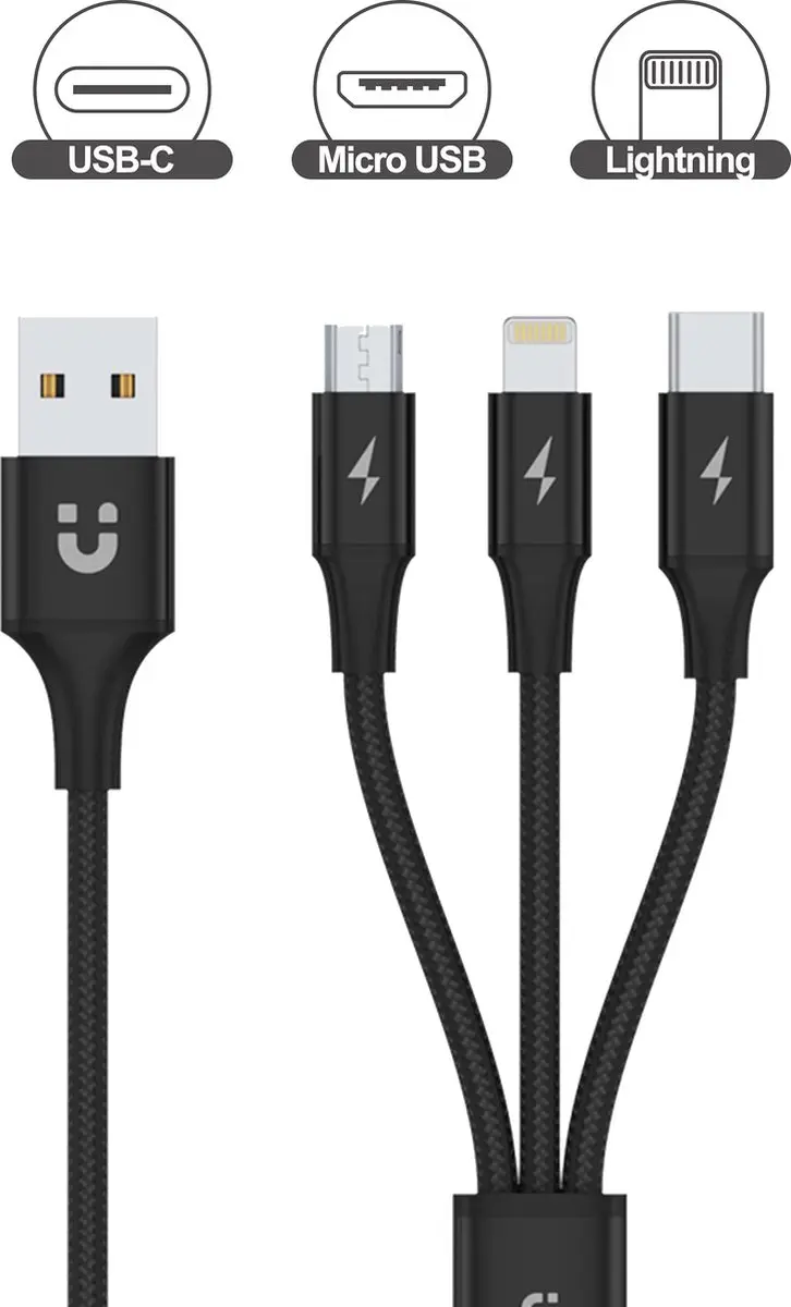 Unitek 3-in-1 USB-Kabel C14049BK - Zwart-grijs