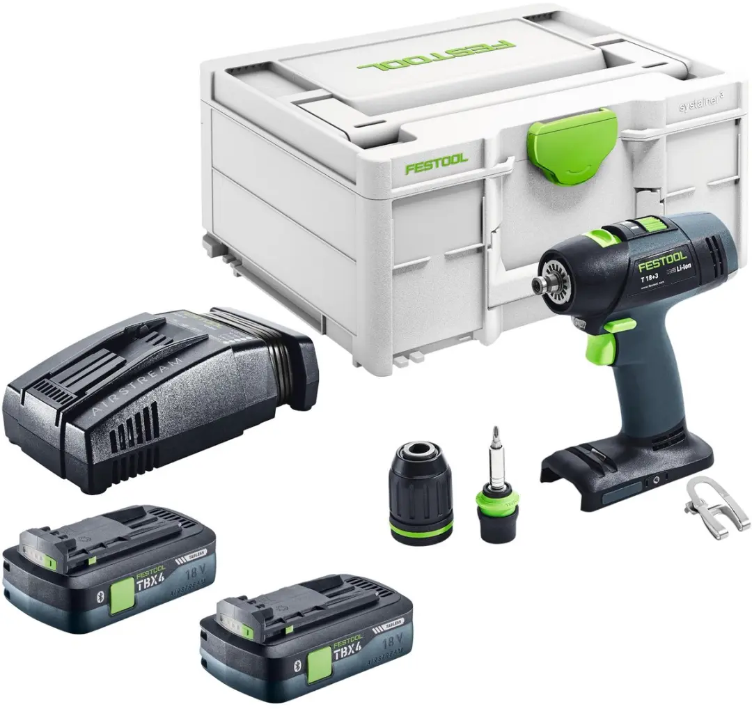 Festool T 18+3-Basic accuboormachine 18 V 50 Nm borstelloos + 2x accu 4,0 Ah + s