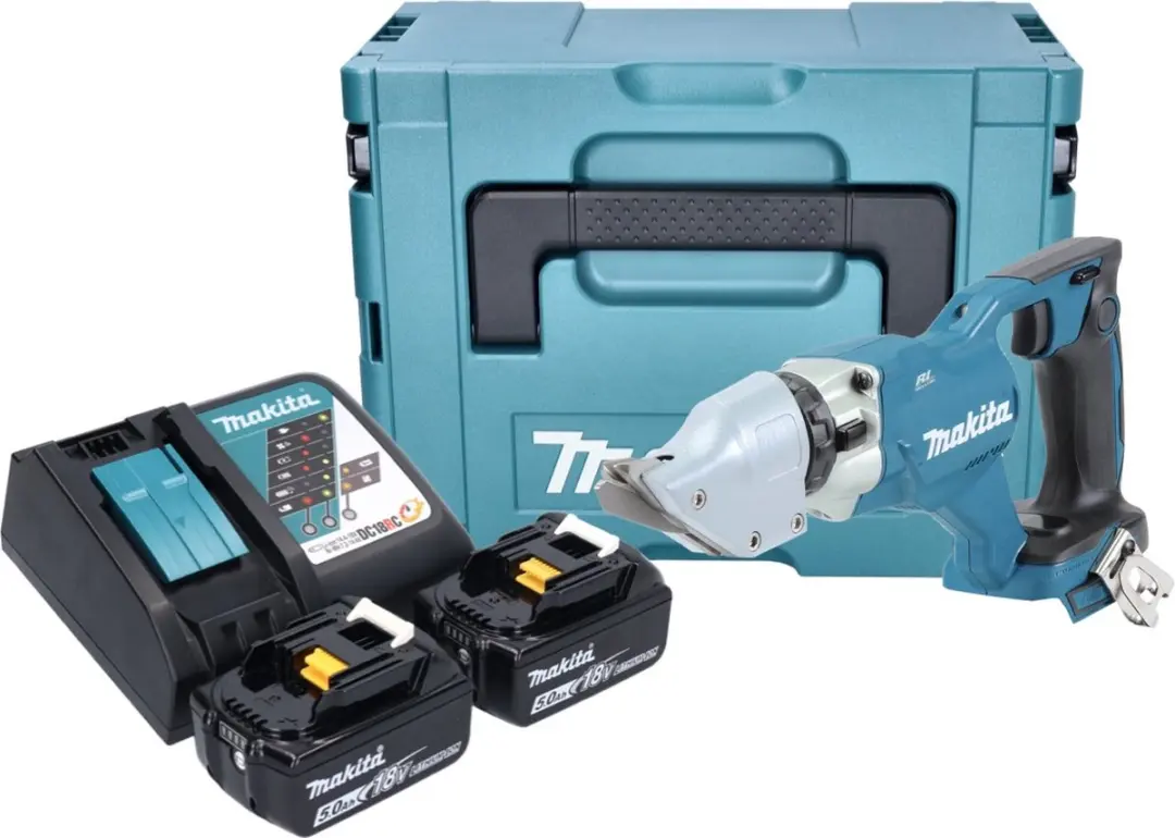 Makita DJS 200 RTJ Accu Plaatschaar 18V - 2.0mm - 2x 5.0Ah + Lader + Makpac