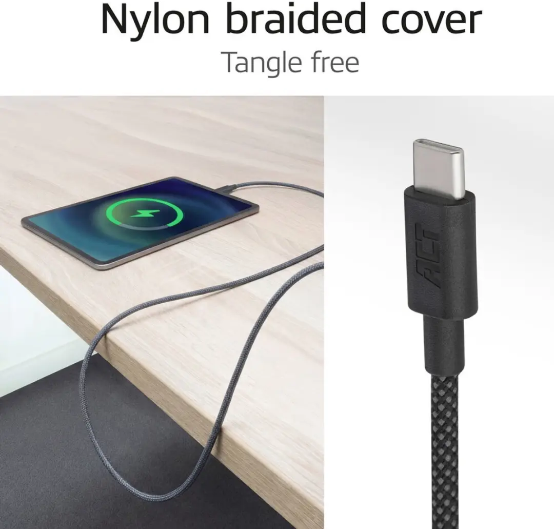 ACT AC3083 USB-C naar USB-C Kabel 60W - 2m - Zwart
