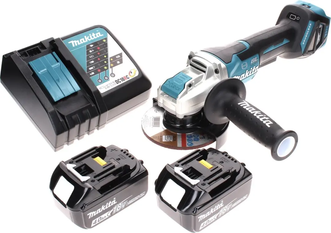 Makita DGA 519 RM Haakse Slijper 18V 125mm Brushless - 2x Accu 4.0Ah + Lader