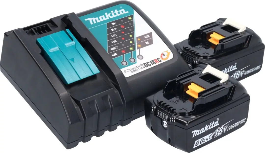 Makita DGA 513 RG Haakse Slijper 125mm - 2x 6.0Ah Accu + Lader