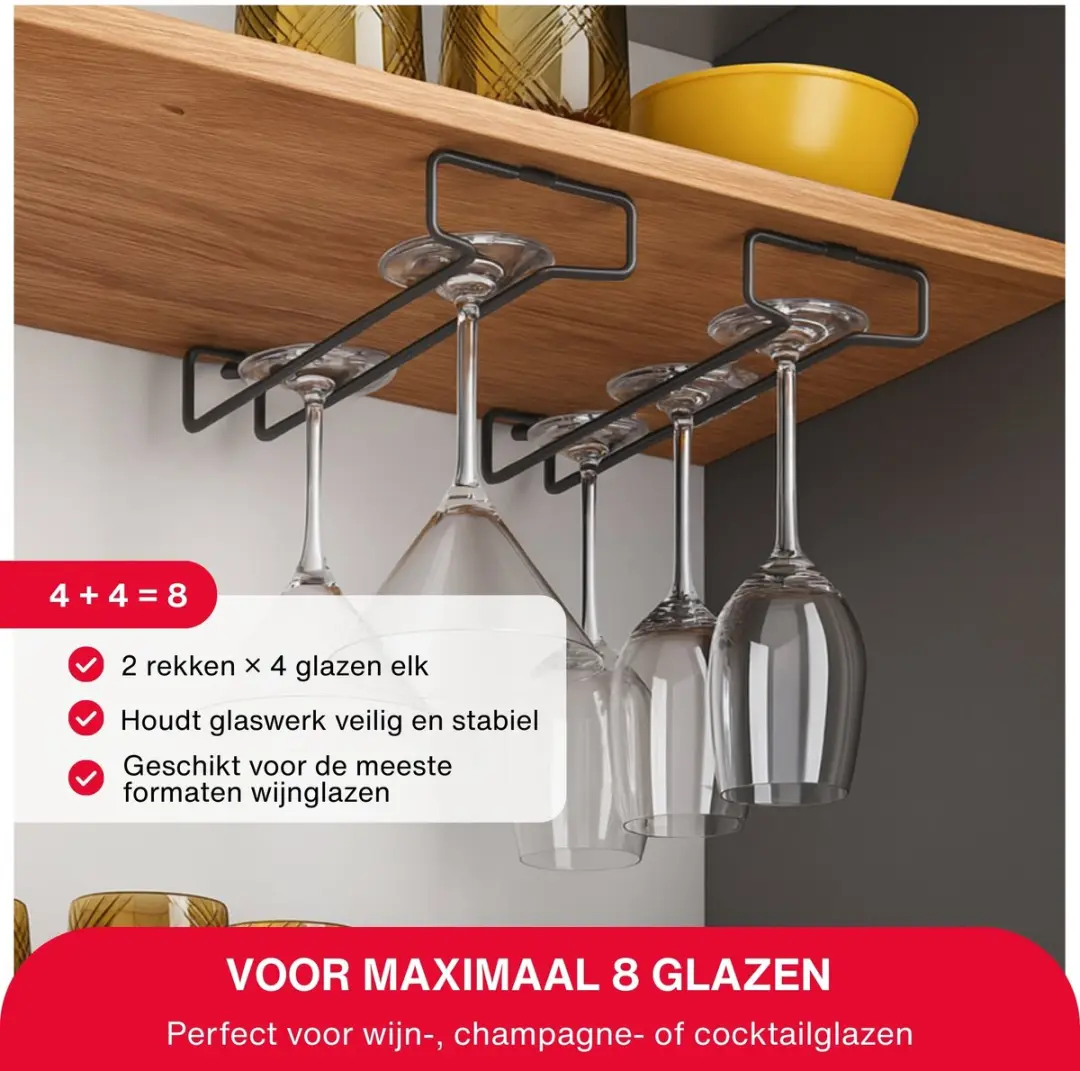 Metaltex Wijnglazenrek Hangend MT-14361122162 - 2 Stuks - Zwart
