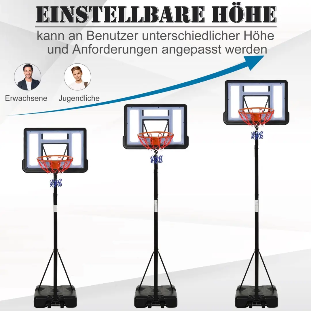 Homcom Basketbal Hoepel Standaard - 90x165cm - 302-352cm Zwart