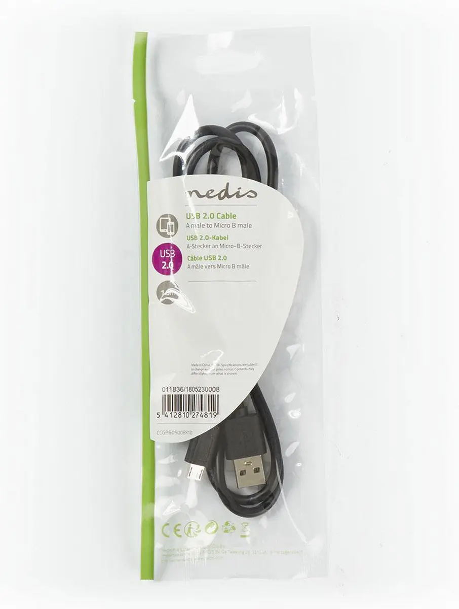 Nedis USB 2.0 Kabel A-MicroB 10W 480Mbps 1m - Zwart