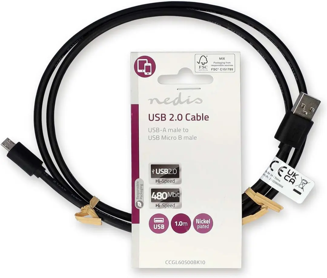 Nedis USB 2.0 Kabel A-MicroB 10W 480Mbps 1m - Zwart