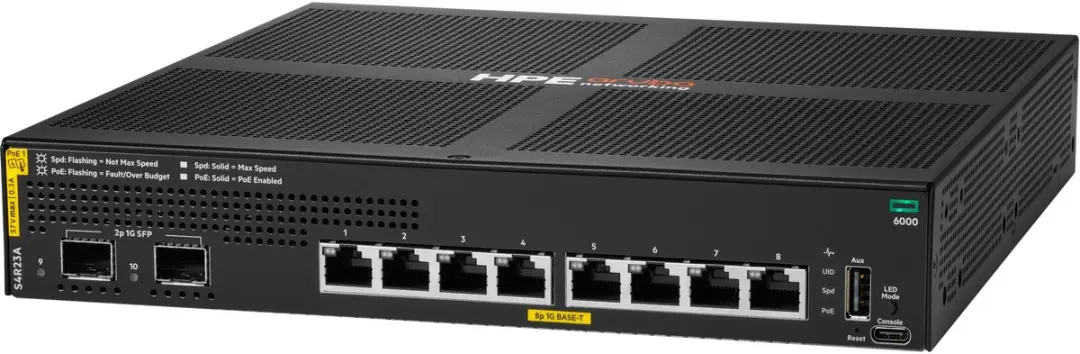 HPE Aruba CX 6000 S4R23A Switch - 8x PoE 1G - 2x SFP 1G - 67W - Zwart