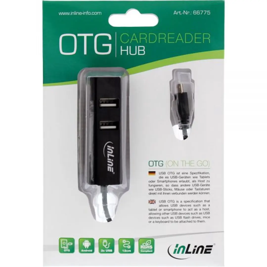 InLine Micro USB OTG Kaartlezer 3-poorts USB Hub - 0,15m - Zwart