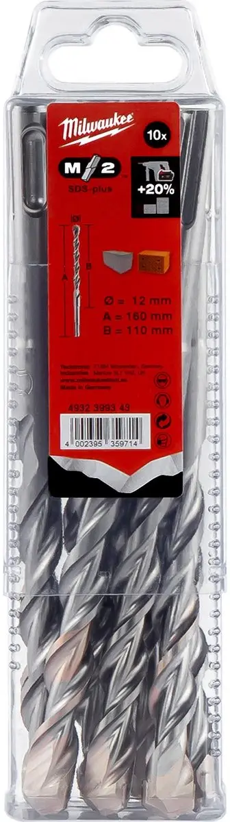 Milwaukee SDS-Plus M2 Hamerboren 12x160mm - 10 Stuks
