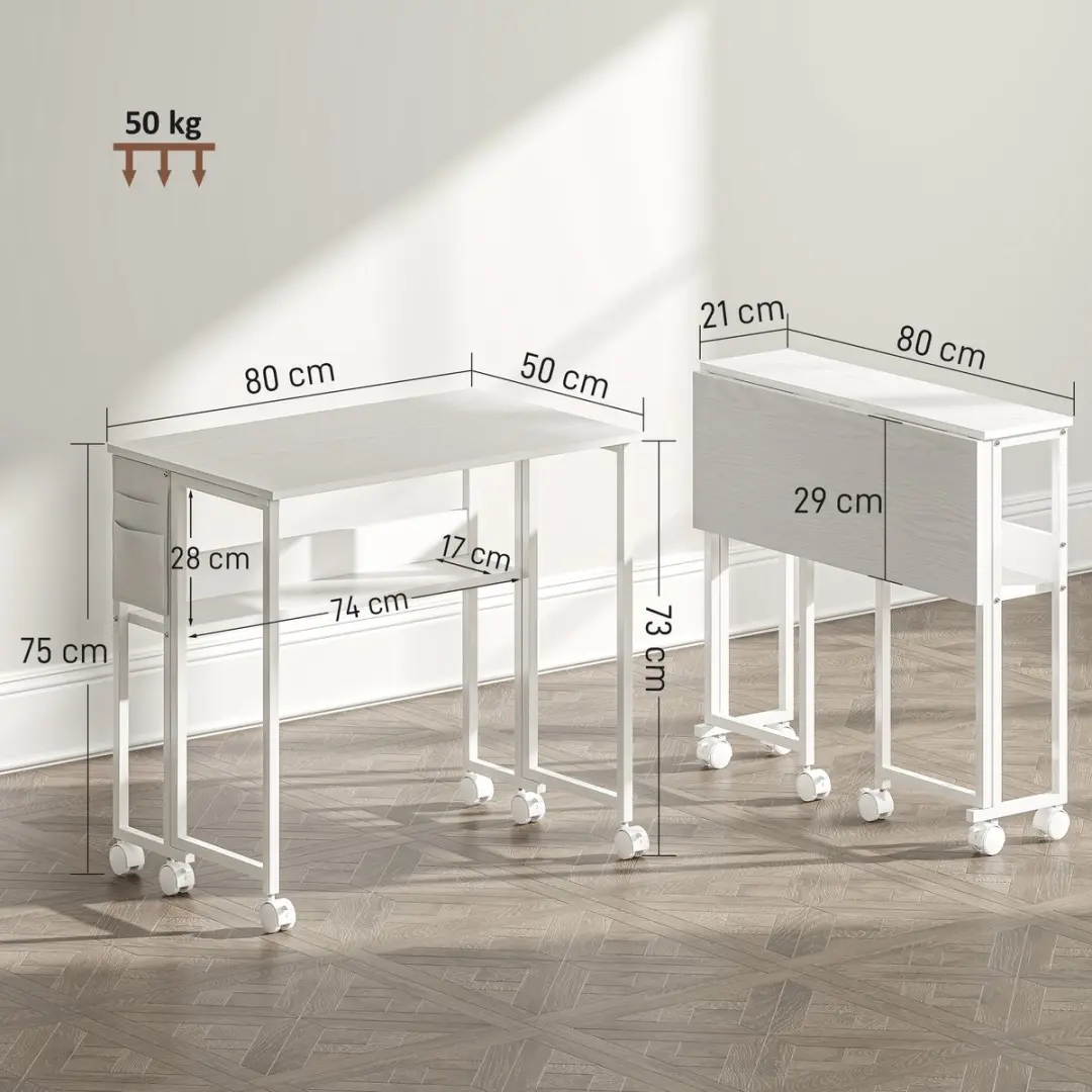 ECTEATOY Opklapbaar Bureau 80x50cm - Wit - afbeelding 6 van 6