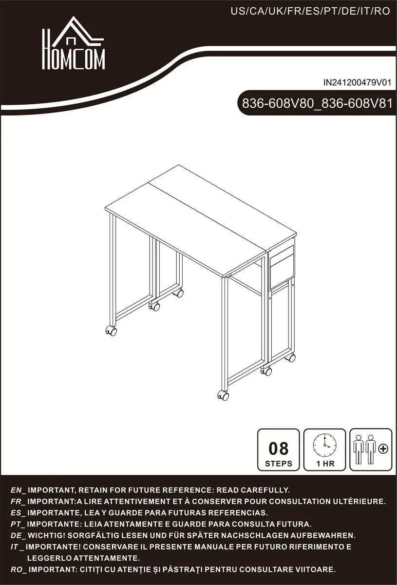 ECTEATOY Opklapbaar Bureau 80x50cm - Wit