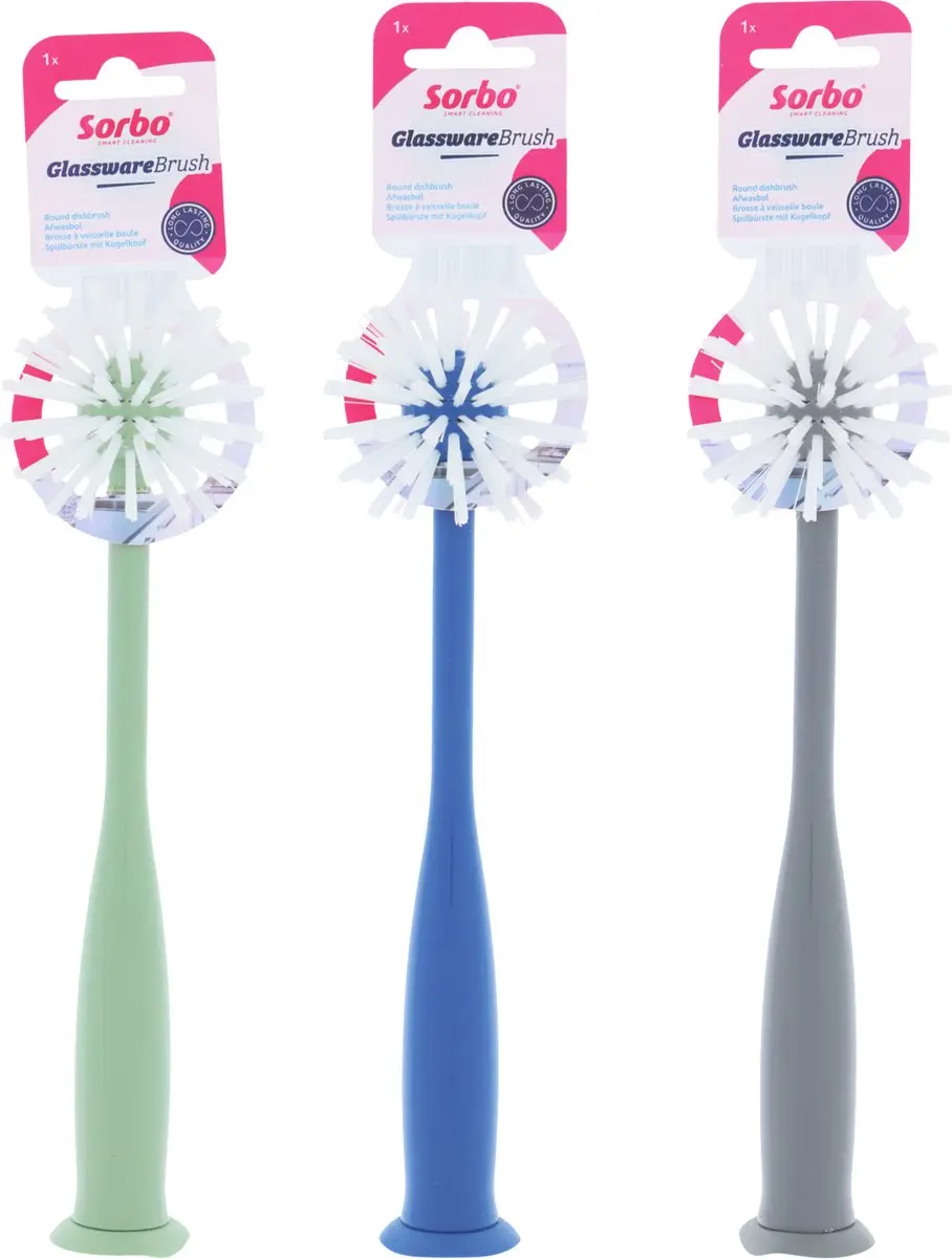 Sorbo Glassware Afwasborstel - Glazenborstel met zuignap - Assorti