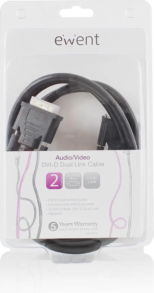 Ewent DVI-D Kabel 2m - Zwart