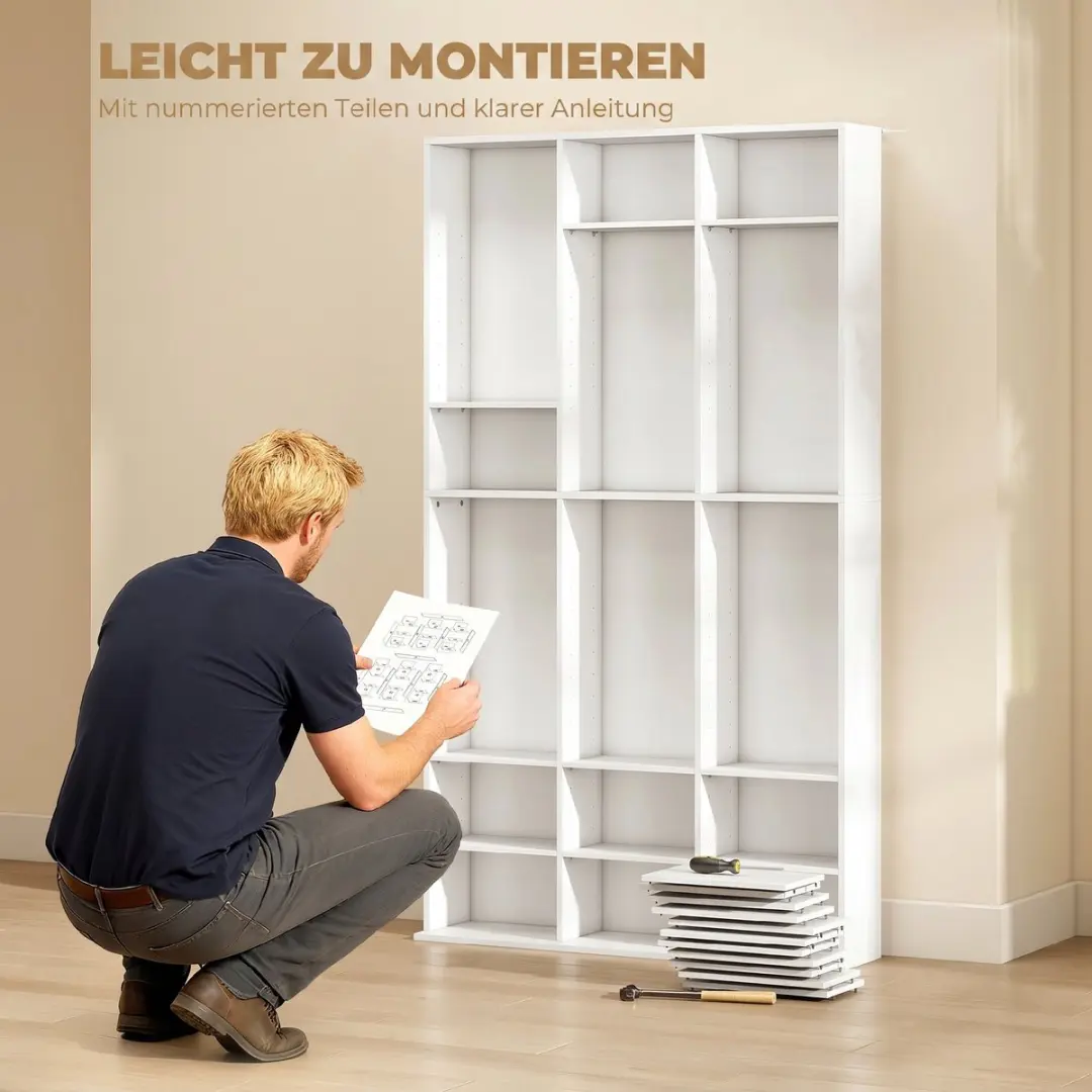 Homcom CD Kasten Unit - 100x24x175cm - Wit - afbeelding 6 van 6