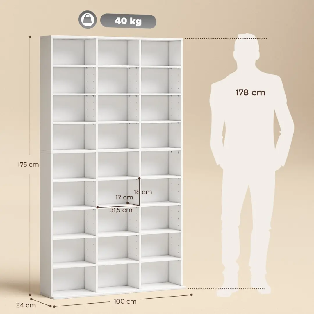 Homcom CD Kasten Unit - 100x24x175cm - Wit - afbeelding 4 van 6