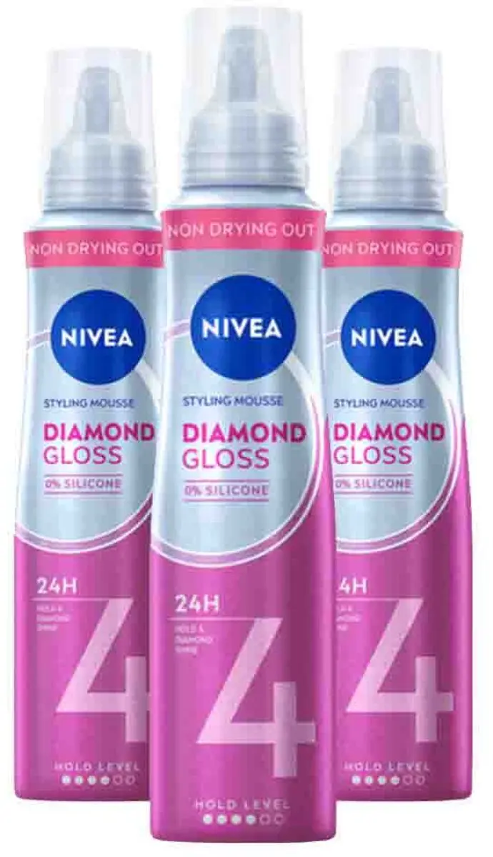 NIVEA Styling Mousse Hold 4 Diamond Gloss Care 3x150ml
