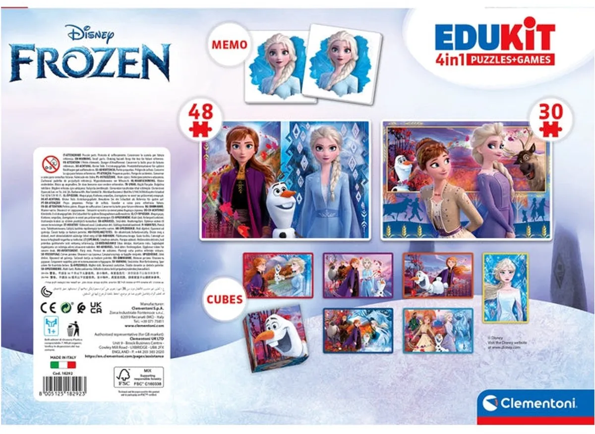 Clementoni Edukit 4-in-1 Disney Frozen Puzzelset - 78 Stuks (30+48) - Memory & Blokken - Multicolor