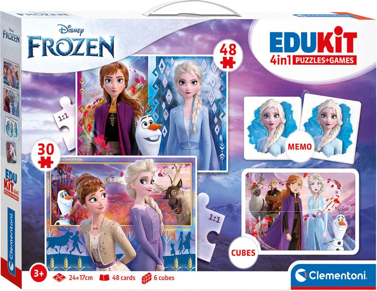 Clementoni Edukit 4-in-1 Disney Frozen Puzzelset - 78 Stuks (30+48) - Memory & Blokken - Multicolor