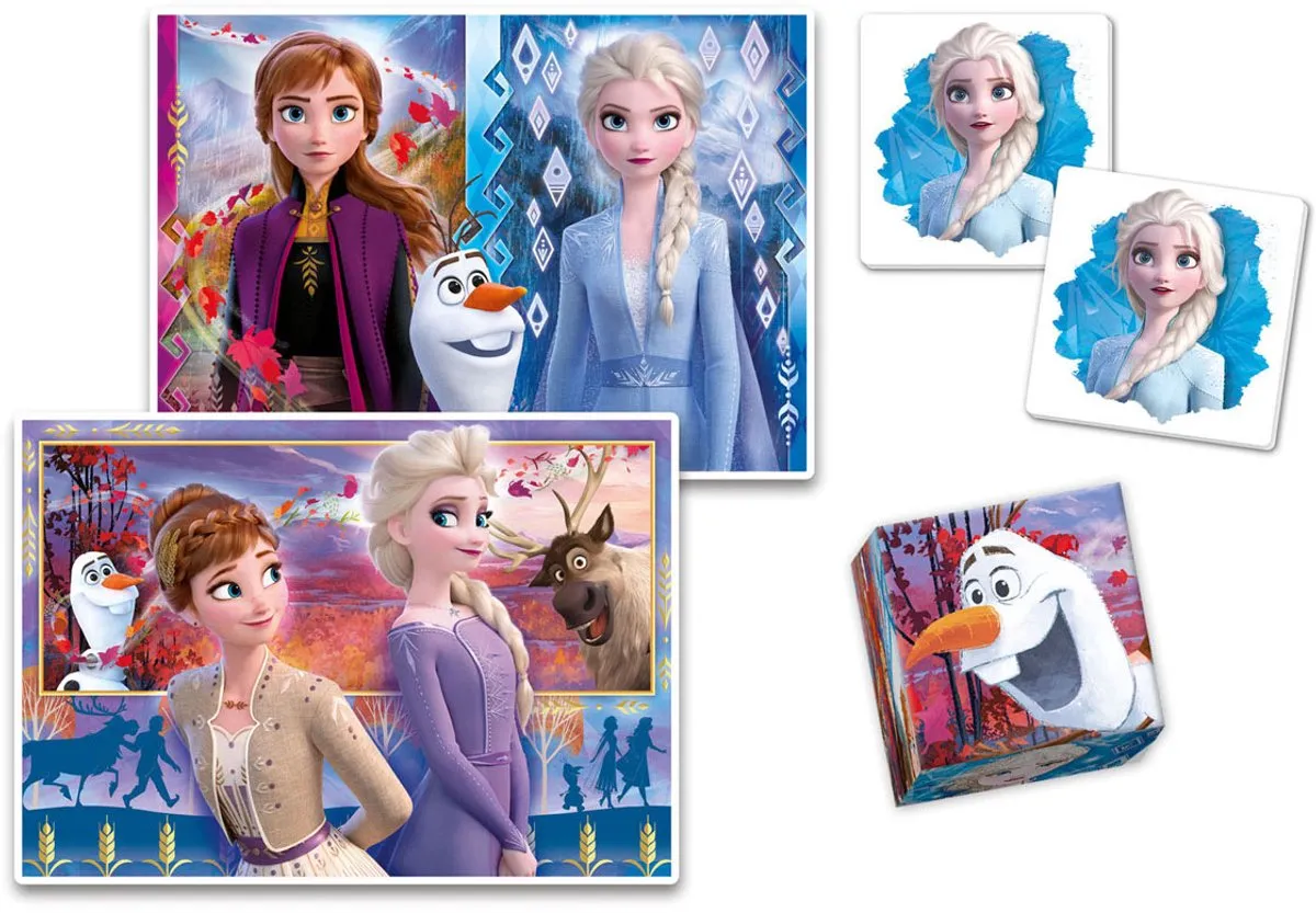 Clementoni Edukit 4-in-1 Disney Frozen Puzzelset - 78 Stuks (30+48) - Memory & Blokken - Multicolor