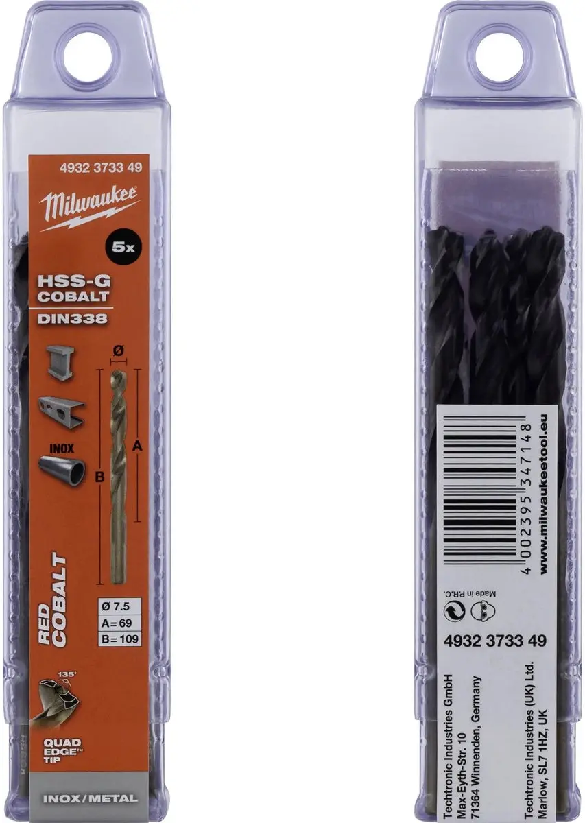 Milwaukee Metaalboren HSS-G Cobalt DIN 338 - 5 Stuks 7,5x109mm