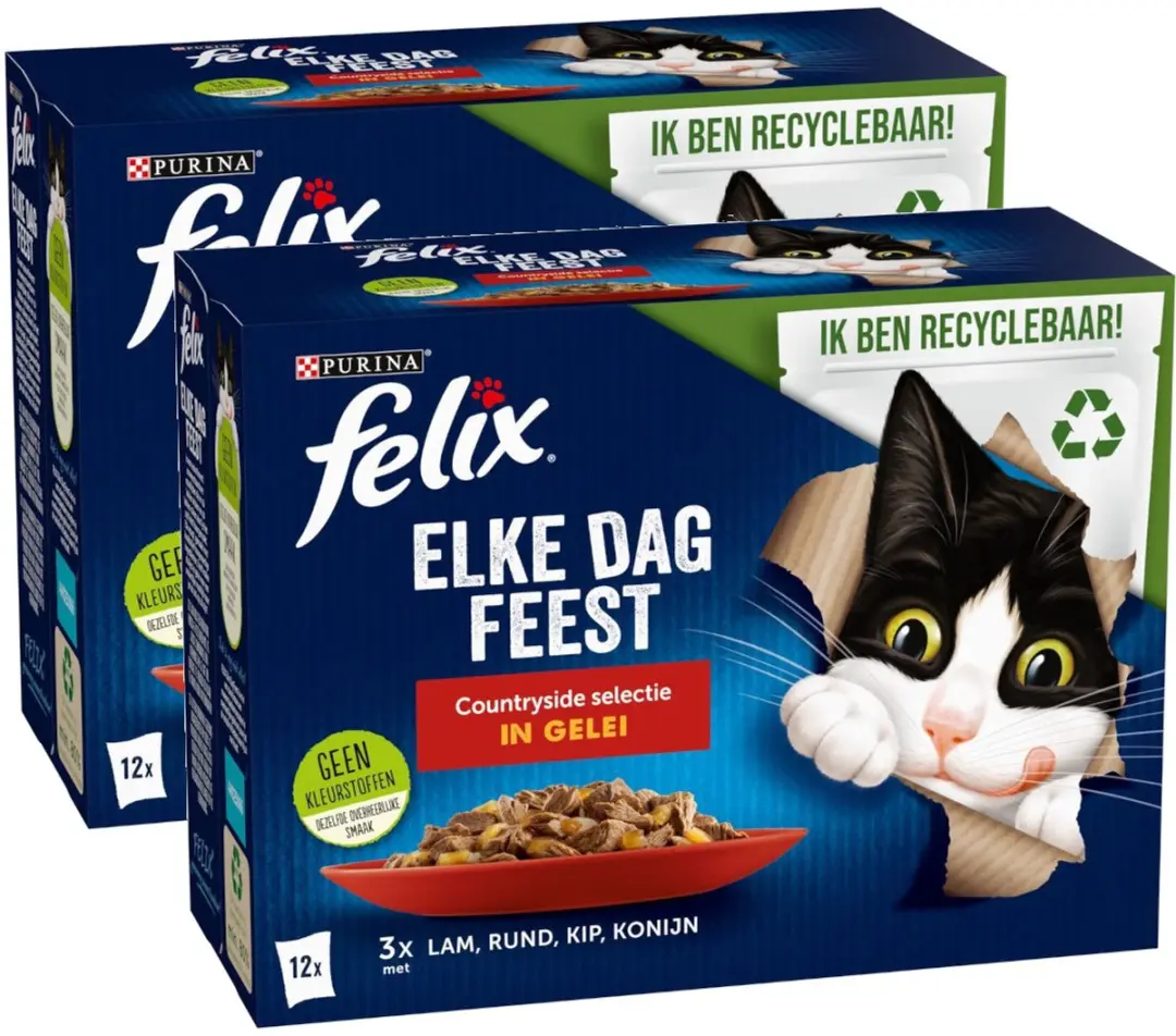 Felix Elke Dag Feest Selectie In Gelei Lam&Rund&Kip Kattennatvoer 2040g