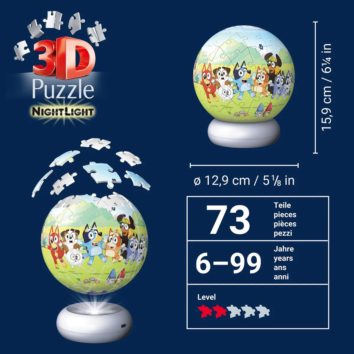 Ravensburger Bluey 3D Puzzle-Ball Nachtlicht - 73 Stukjes