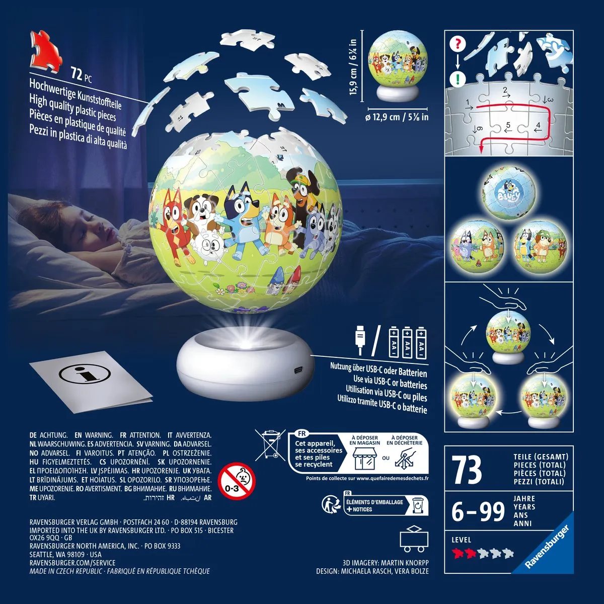 Ravensburger Bluey 3D Puzzle-Ball Nachtlicht - 73 Stukjes