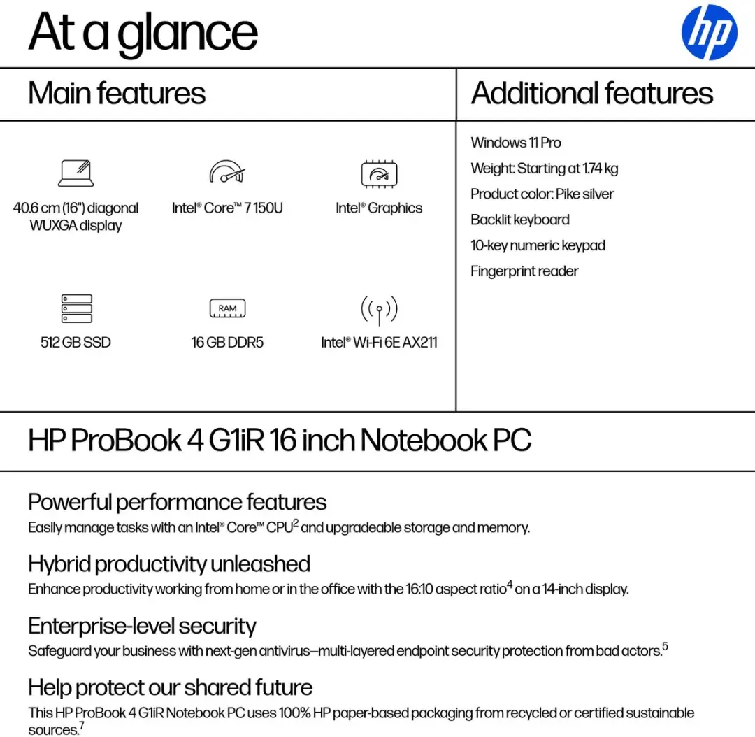 HP ProBook 4 G1iR Laptop 16" WUXGA - 16GB 512GB SSD - Zilver