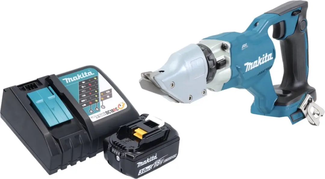 Makita DJS 200 RF1 Plaatschaar 18V - 2mm Staal - Accu + Lader