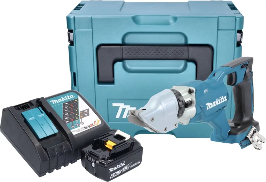 Makita DJS 200 Blikschaar 18V 2.0mm Borsteloos - met 6.0Ah accu & lader