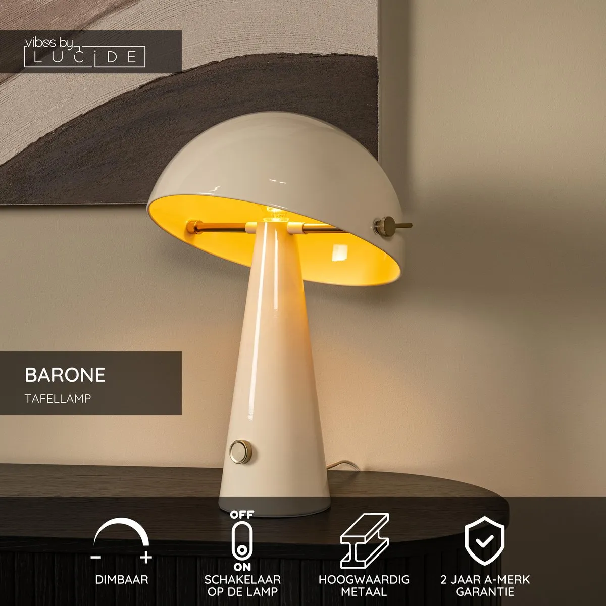 Lucide Barone Tafellamp Ø38cm - 1xE27 - Taupe