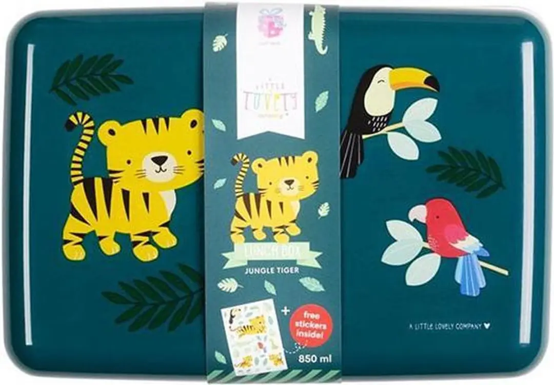 A Little Lovely Company Jungle Tijger Broodtrommel - 3 Delen - Donkergroen