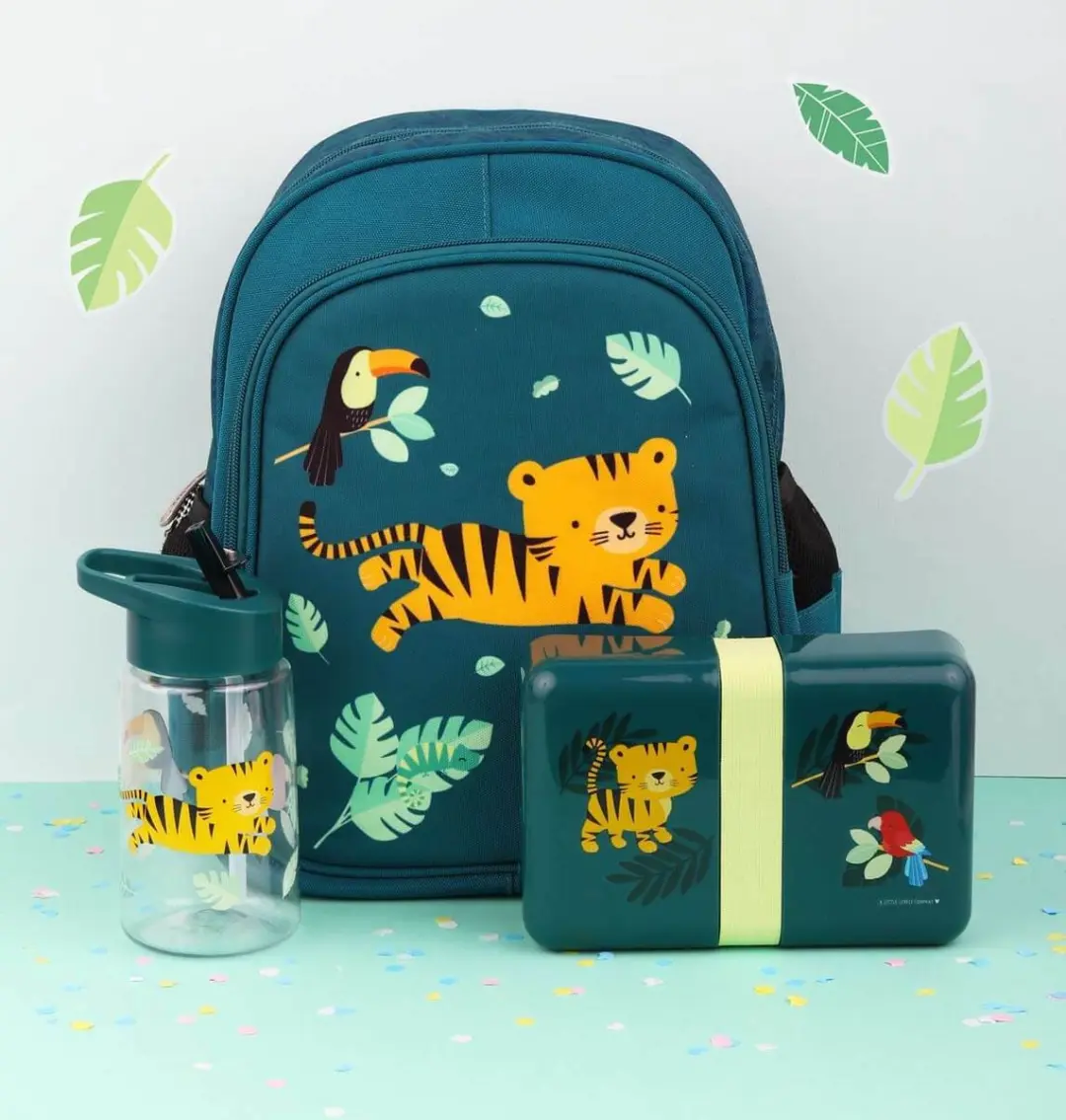 A Little Lovely Company Jungle Tijger Broodtrommel - 3 Delen - Donkergroen