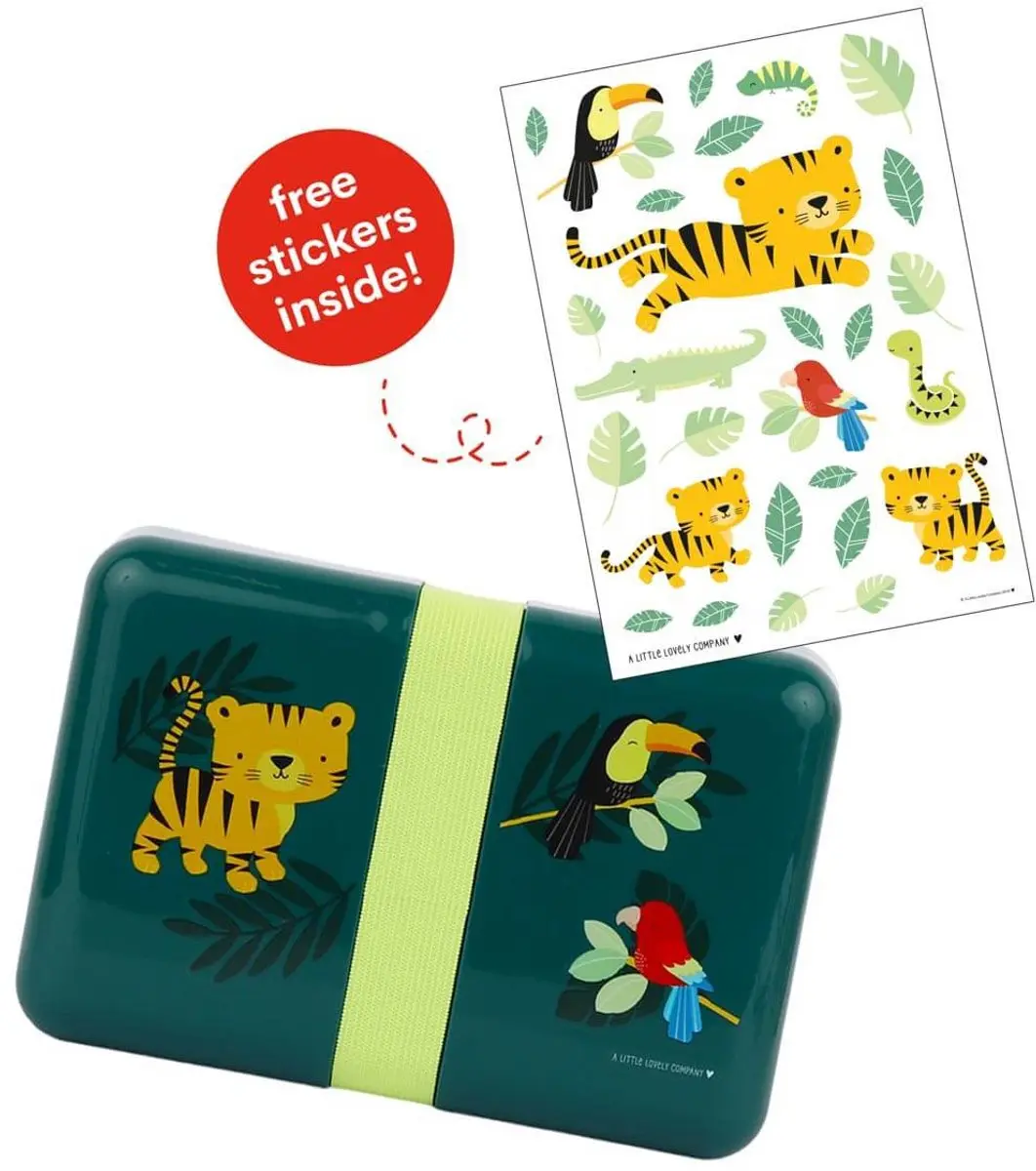 A Little Lovely Company Jungle Tijger Broodtrommel - 3 Delen - Donkergroen
