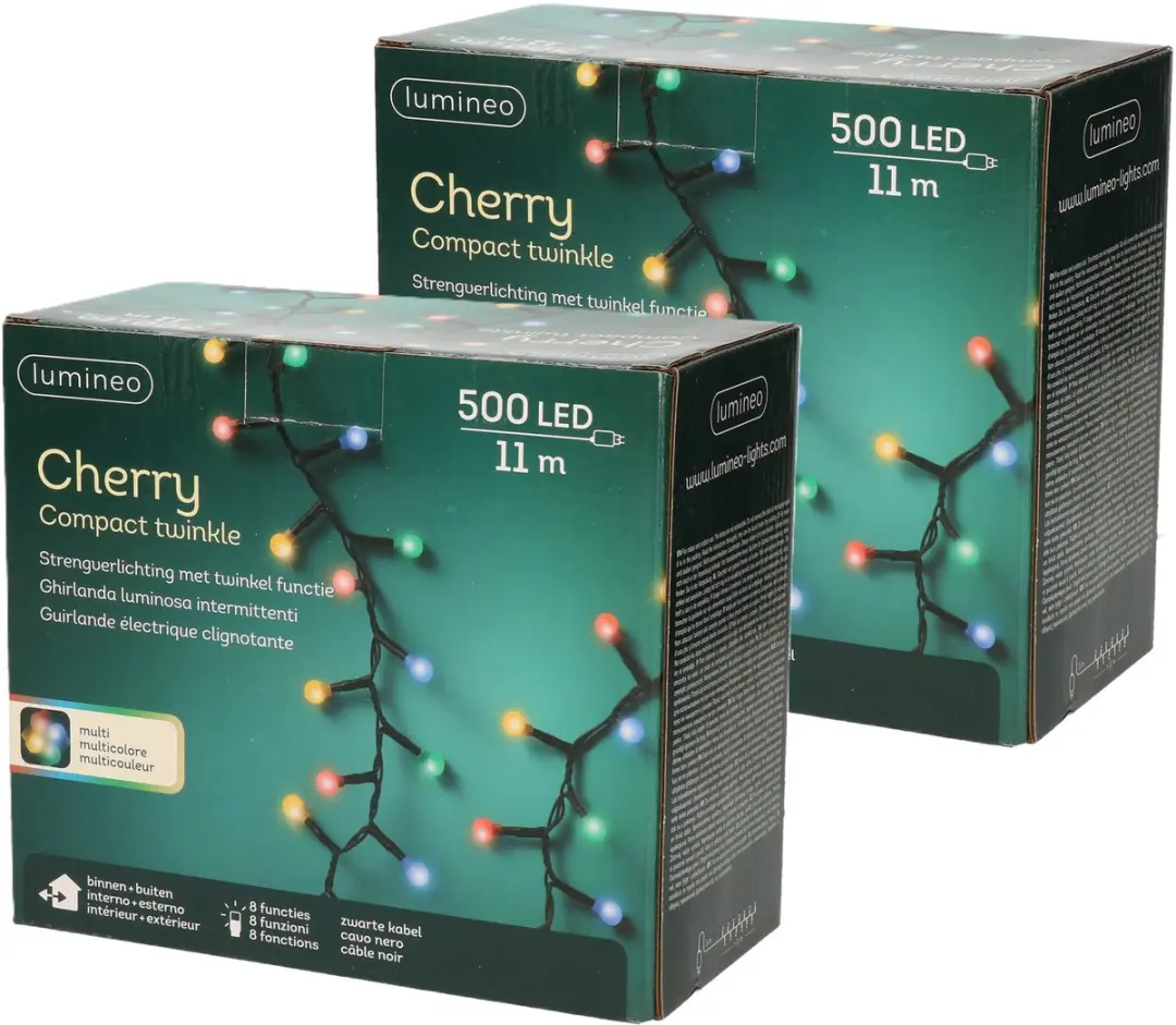 Lumineo Lichtsnoer 500 LED - Gekleurd Cherry Twinkle - Met Afstandsbediening