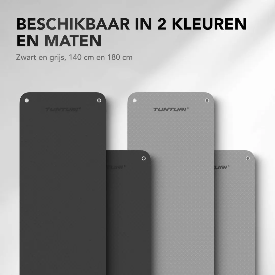 Tunturi Platinum Fitnessmat 180cm - 15mm Grijs