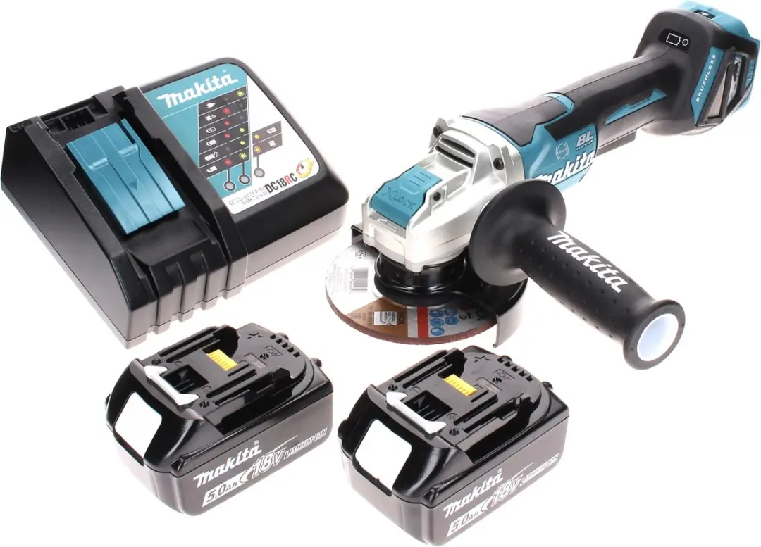 Makita DGA 519 RT Haakse Slijper 18V 125mm Brushless - 2x 5.0Ah Accu + Lader