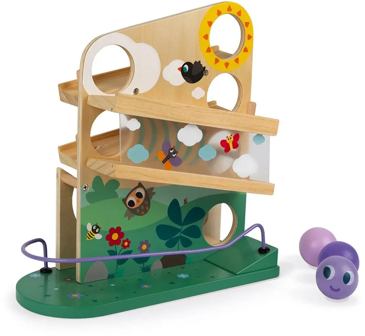 Janod Houten Ballenbaan Rups - Met Bel - 3 Ballen - Multi