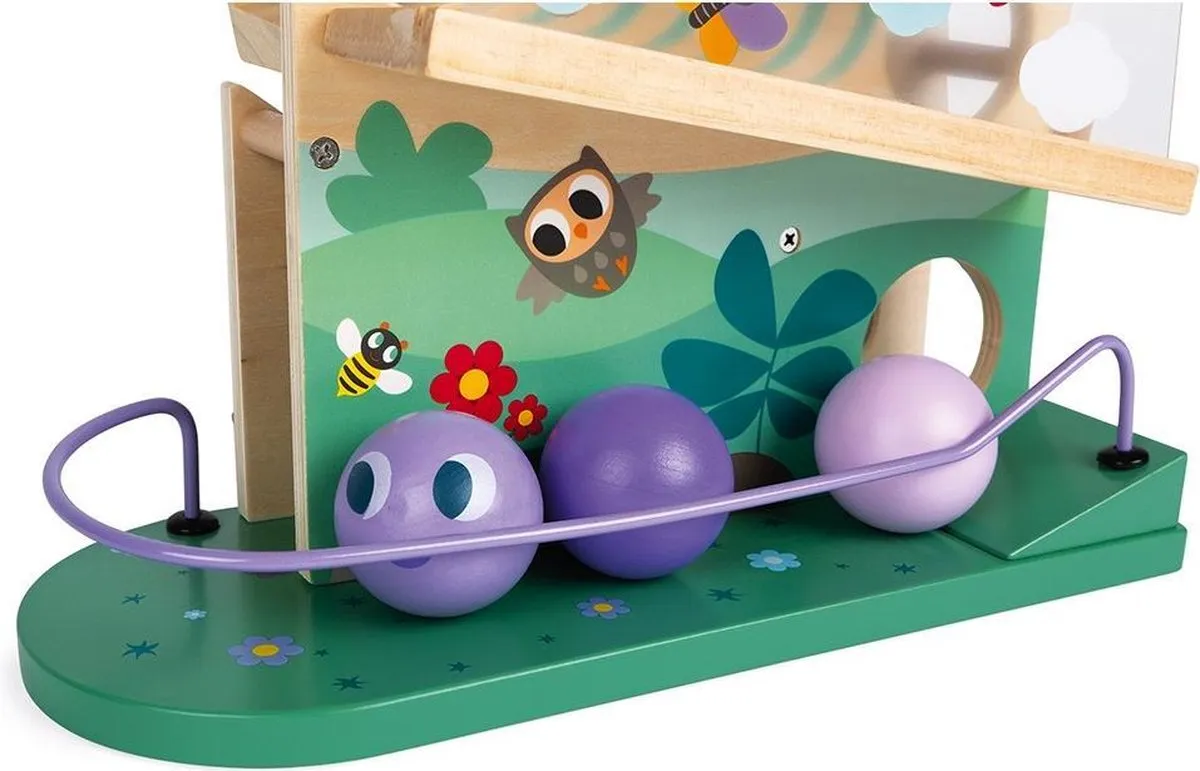 Janod Houten Ballenbaan Rups - Met Bel - 3 Ballen - Multi - afbeelding 6 van 6