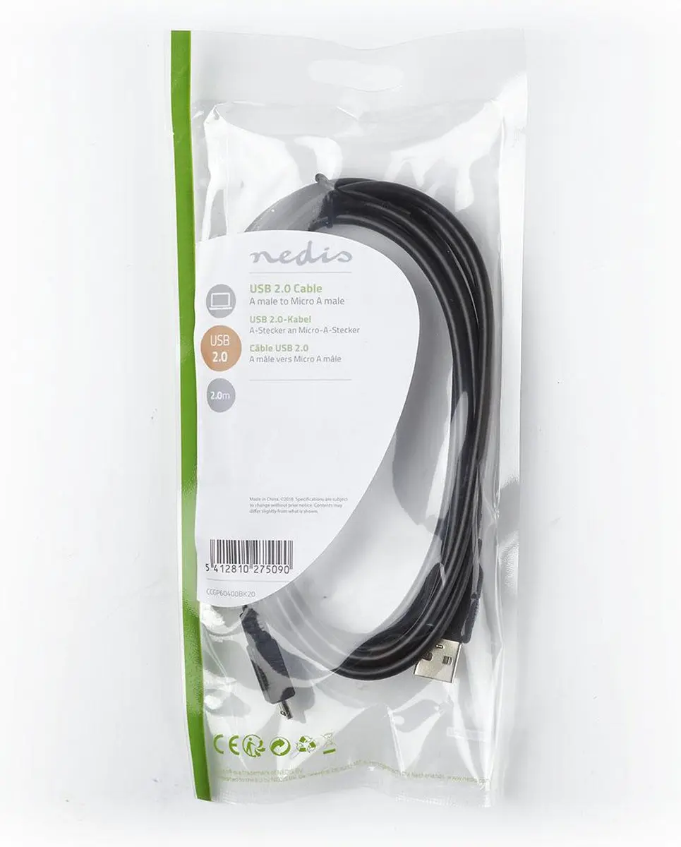Nedis USB 2.0 Kabel USB-A naar Micro-A 2m - Zwart